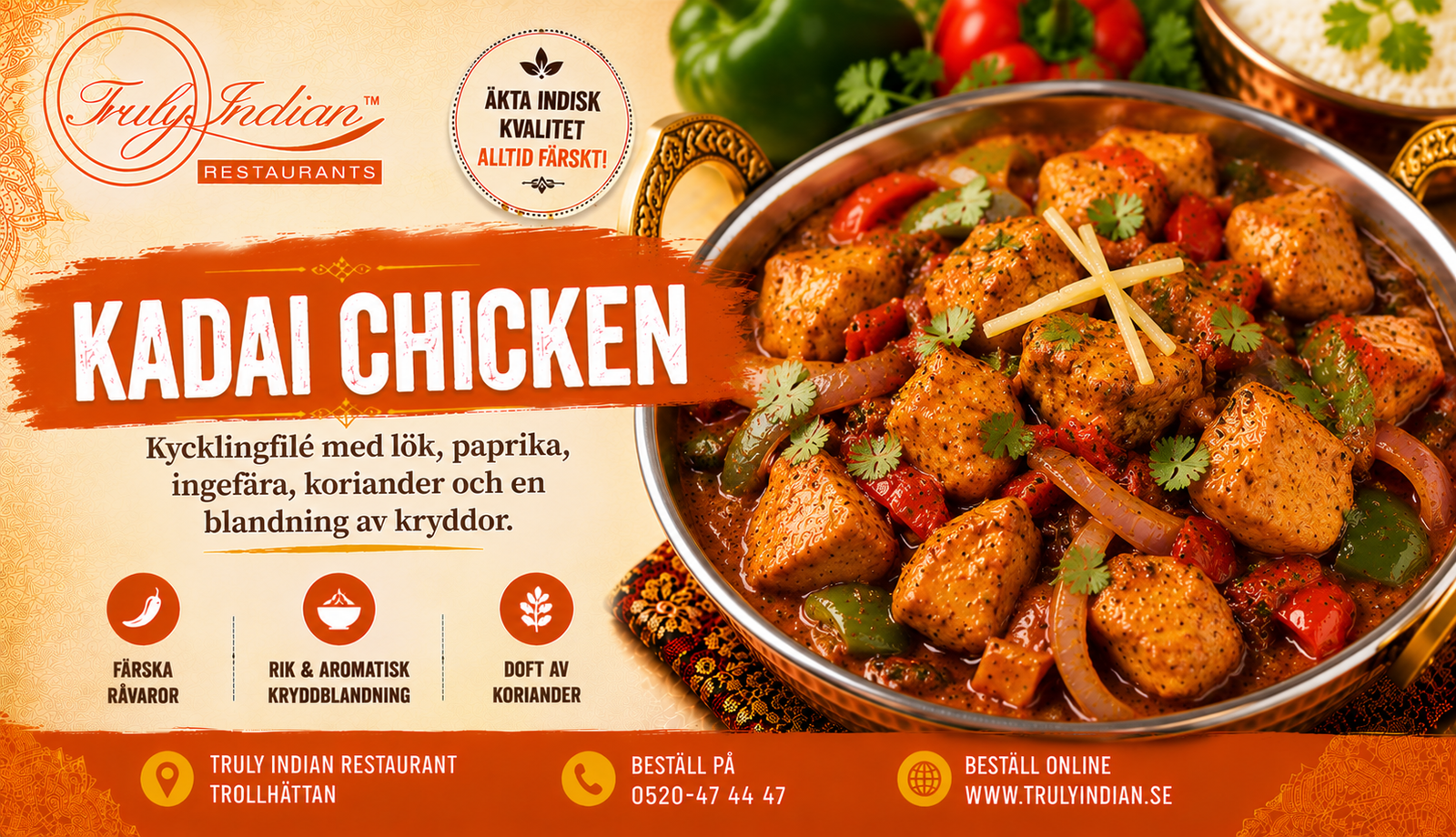 Kadai Chicken(Laktosfri)